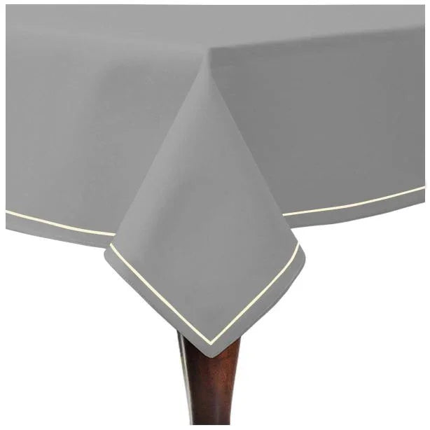 Single Embroidery Border Sateen Cotton Solid Table Cloth - Light Grey PushpLinen