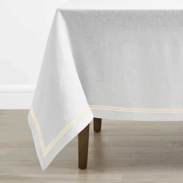 Triple Embroidery Border Linen Table Cloth PushpLinen