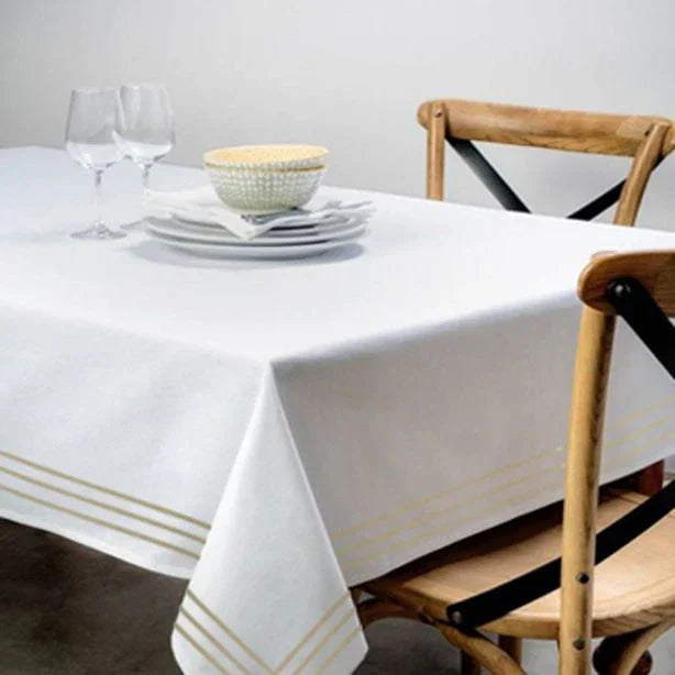 Triple Embroidery Border Sateen Cotton Solid Table Cloth PushpLinen