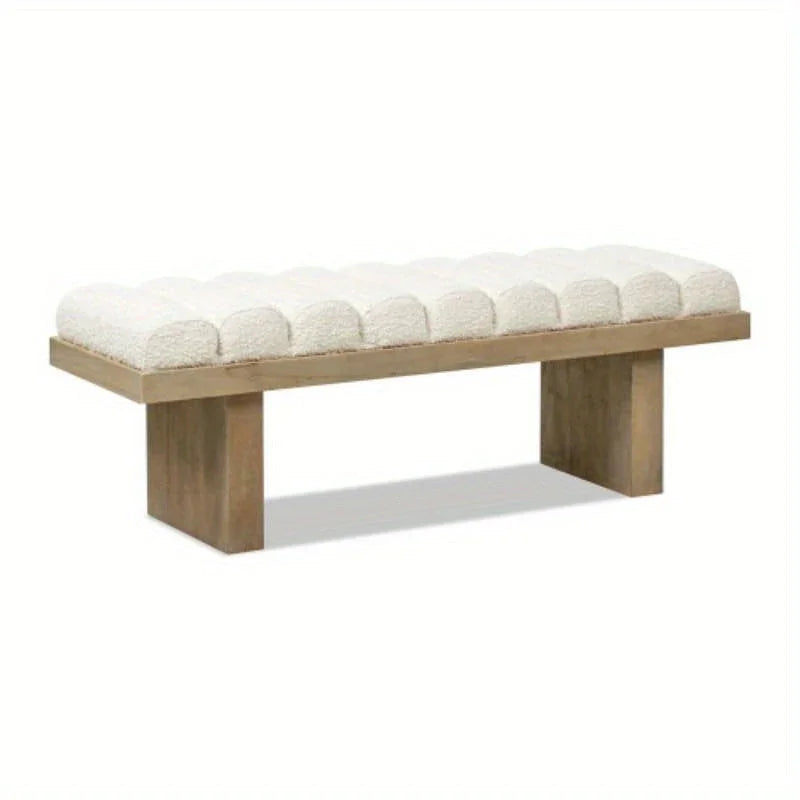 Bella Upholstered Modern Acnt Bench, Ivory White Boucle - House Of Avana