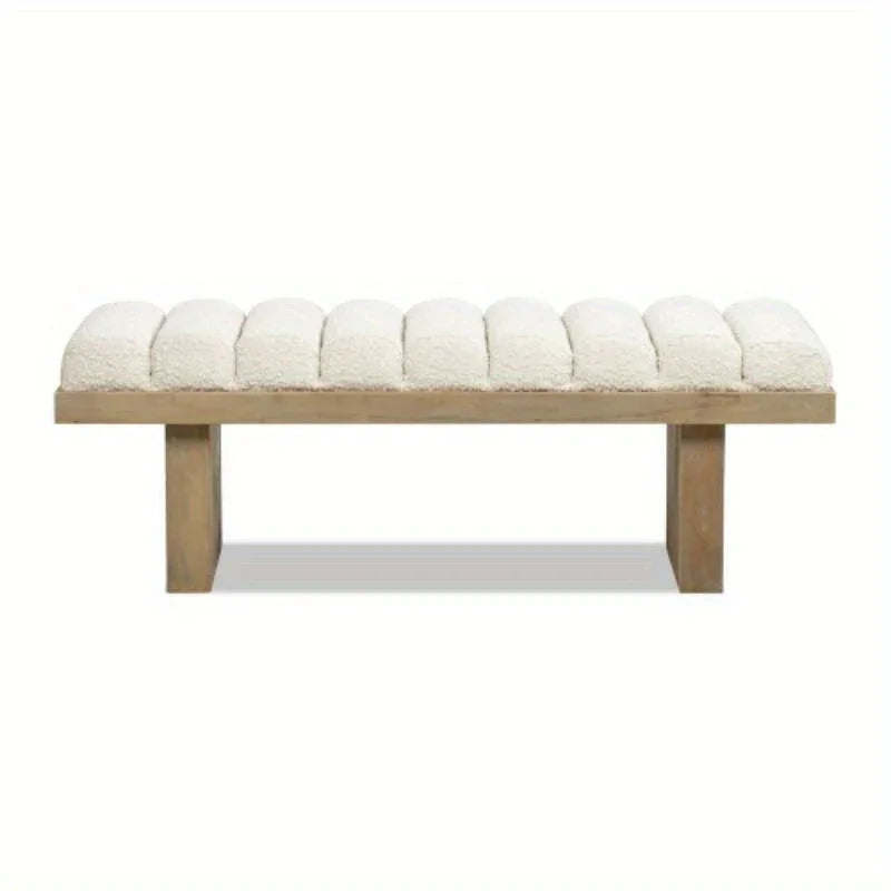 Bella Upholstered Modern Acnt Bench, Ivory White Boucle - House Of Avana