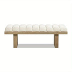 Bella Upholstered Modern Acnt Bench, Ivory White Boucle - House Of Avana