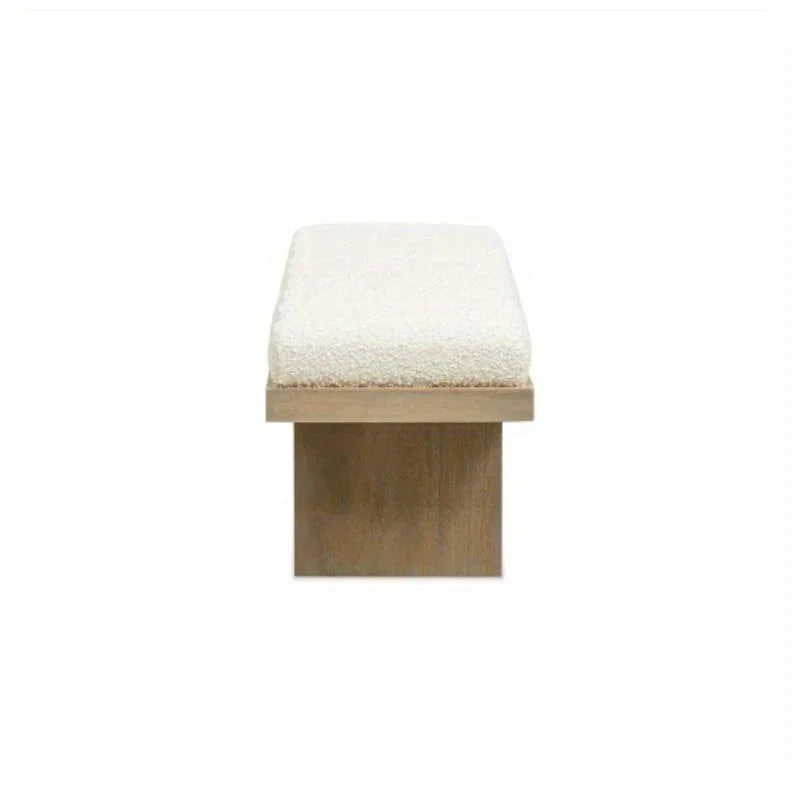 Bella Upholstered Modern Acnt Bench, Ivory White Boucle - House Of Avana
