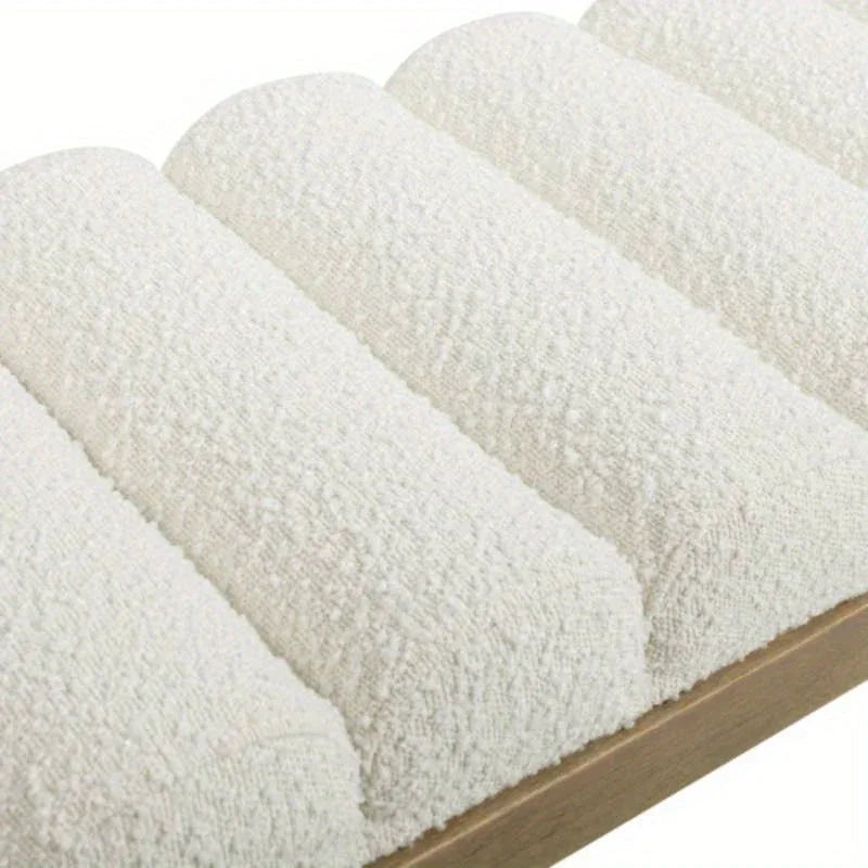 Bella Upholstered Modern Acnt Bench, Ivory White Boucle - House Of Avana
