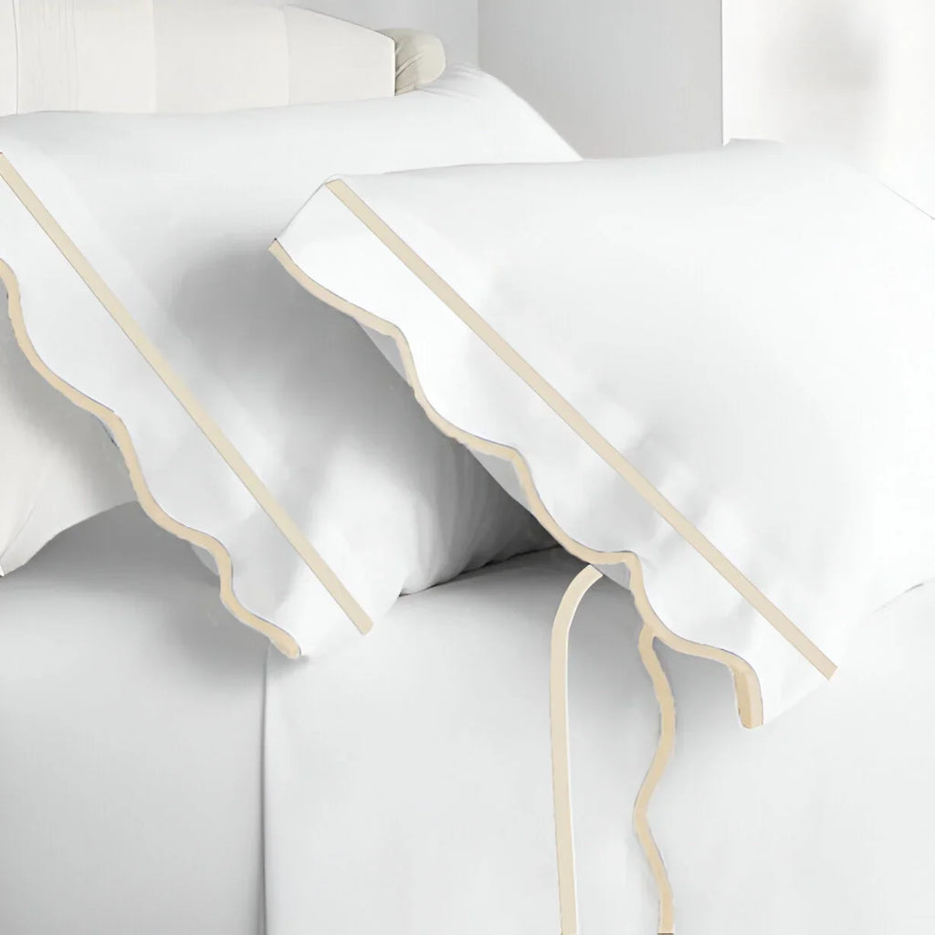 400TC Cotton Scallop Embroidery & Border Sateen Solid Pillowcases (Set Of 2) PushpLinen