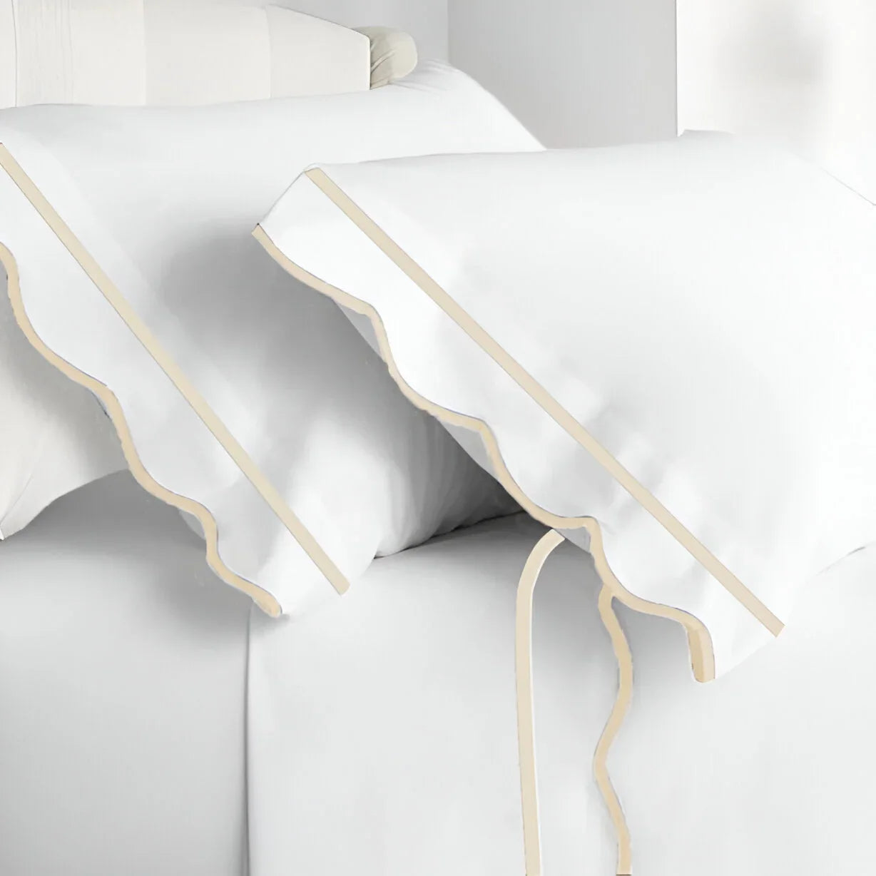 400TC Cotton Scallop Embroidery & Border Sateen Solid Pillowcases (Set Of 2) PushpLinen