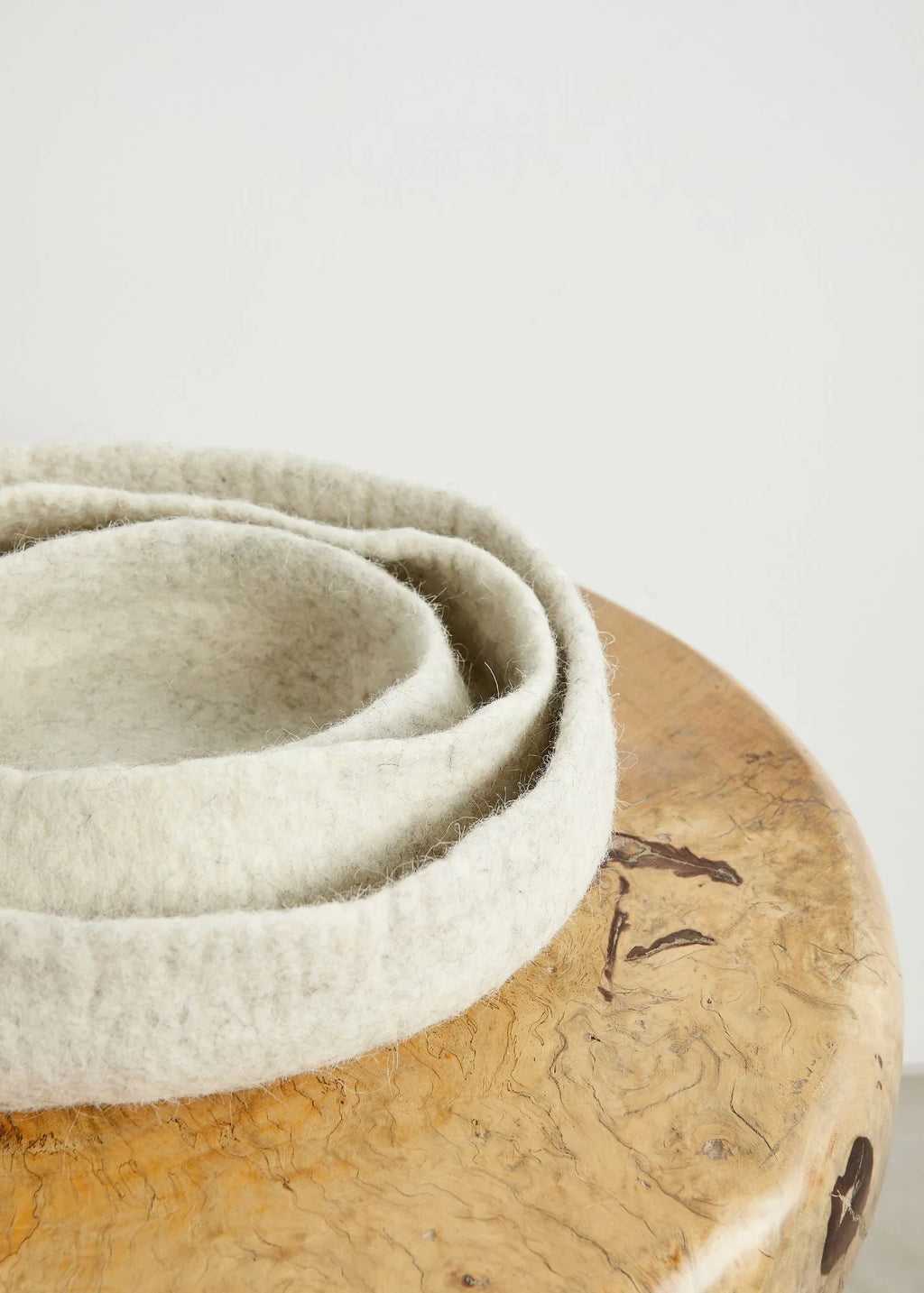 Natural White Hand Felted Nesting Bowls Kanju Interiors