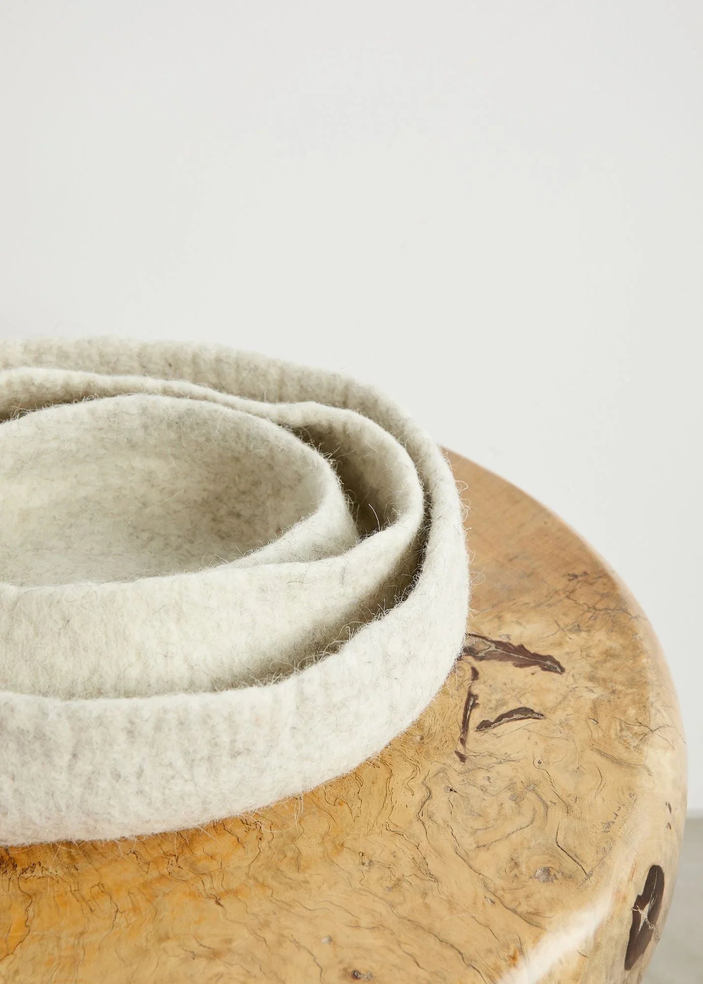 Natural White Hand Felted Nesting Bowls Kanju Interiors