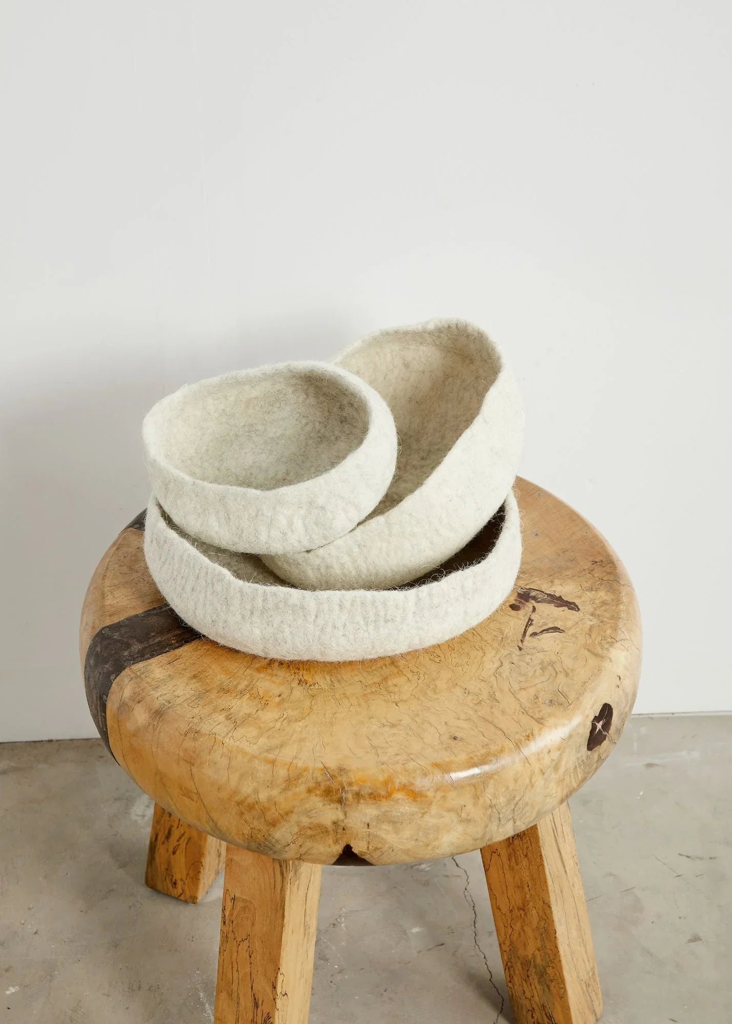 Natural White Hand Felted Nesting Bowls Kanju Interiors