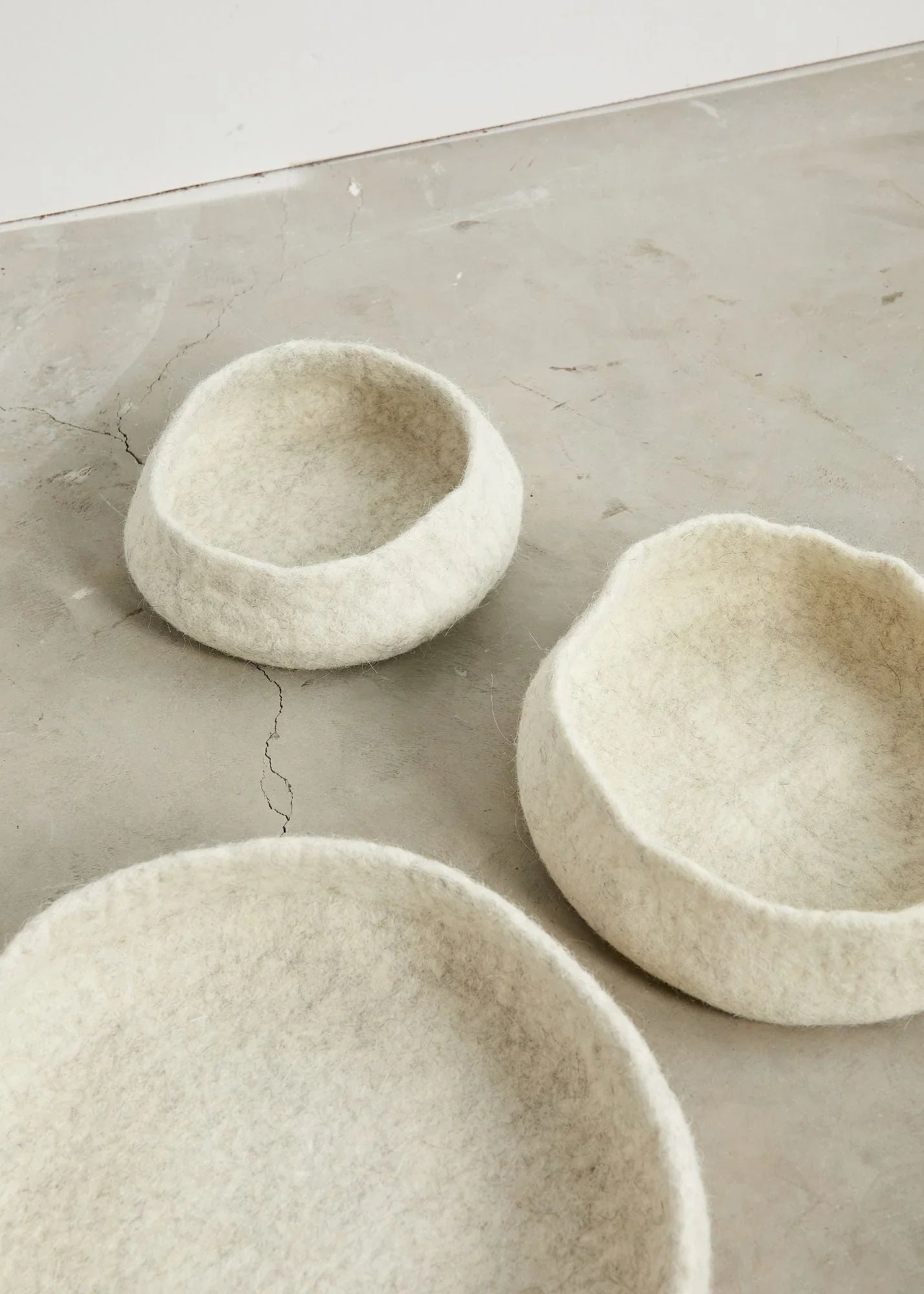 Natural White Hand Felted Nesting Bowls Kanju Interiors