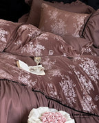 Jacquard Gilded Velvet Ruffled Bedding Set / Brown Ever Lasting