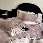 Jacquard Gilded Velvet Ruffled Bedding Set / Brown Ever Lasting