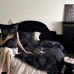 Jacquard Gilded Velvet Ruffled Bedding Set / Brown Ever Lasting