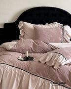 Jacquard Gilded Velvet Ruffled Bedding Set / Brown Ever Lasting