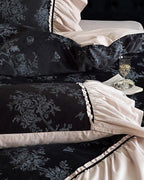 Jacquard Gilded Velvet Ruffled Bedding Set / Pink Ever Lasting