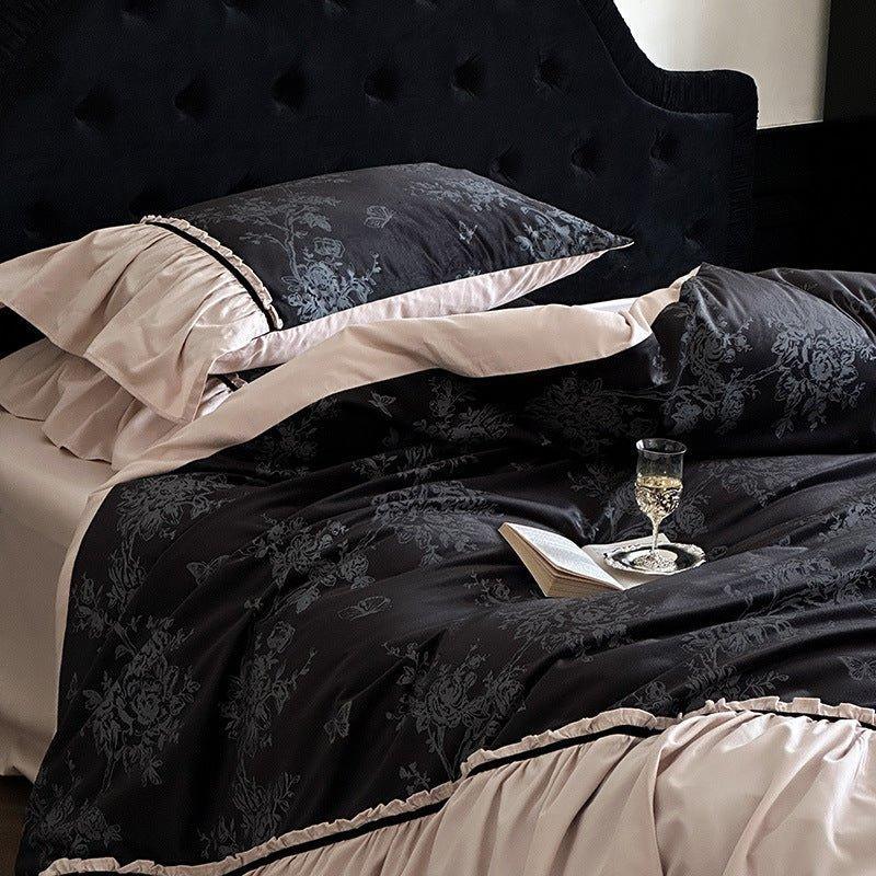 Jacquard Gilded Velvet Ruffled Bedding Set / Pink Ever Lasting