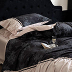 Jacquard Gilded Velvet Ruffled Bedding Set / Pink Ever Lasting