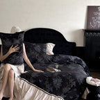 Jacquard Gilded Velvet Ruffled Bedding Set / Pink Ever Lasting