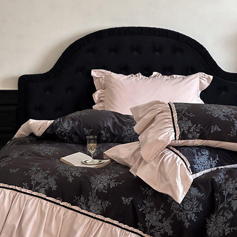 Jacquard Gilded Velvet Ruffled Bedding Set / Pink Ever Lasting
