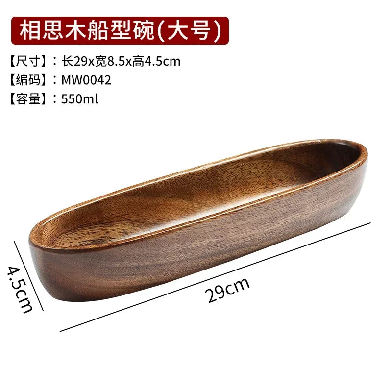Simple solid wood sushi plate, natural wood tone, serving tray - House of Avana