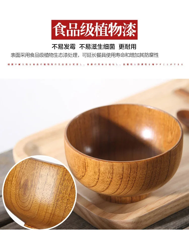 Japanese Wooden Bowls Jujube Wood Children Baby Adults Small Soup Bowls Solid Wood Salad Bowls Retro Household Tableware - House Of Avana
