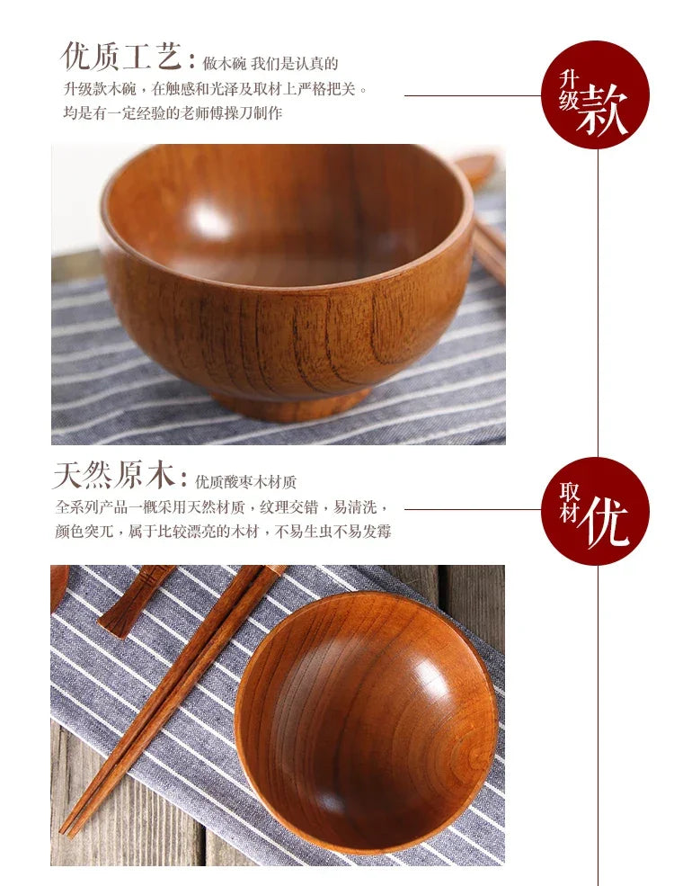 Japanese Wooden Bowls Jujube Wood Children Baby Adults Small Soup Bowls Solid Wood Salad Bowls Retro Household Tableware - House Of Avana