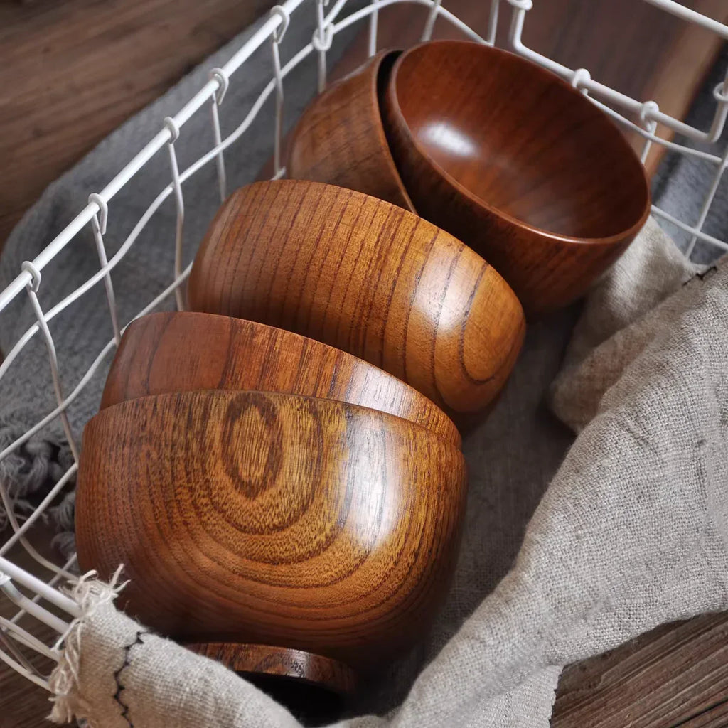 Japanese Wooden Bowls Jujube Wood Children Baby Adults Small Soup Bowls Solid Wood Salad Bowls Retro Household Tableware - House Of Avana