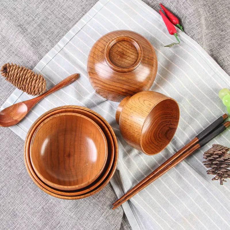 Japanese Wooden Bowls Jujube Wood Children Baby Adults Small Soup Bowls Solid Wood Salad Bowls Retro Household Tableware - House Of Avana
