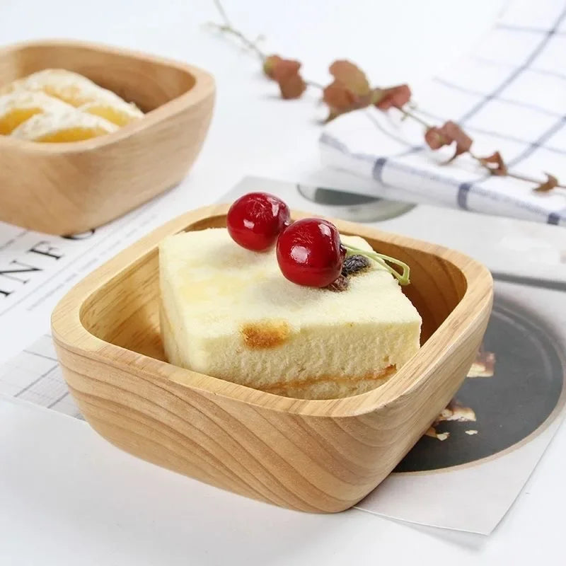 Natural wood square bowl, solid wood construction, unique dessert tray - House of Avana