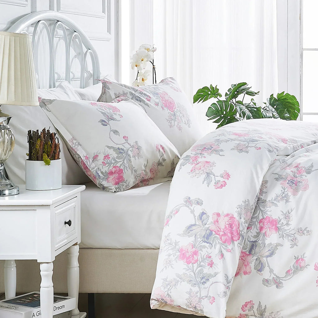 Jardin De Rose Printed Cotton Percale Duvet Set Mélange Home