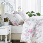 Jardin De Rose Printed Cotton Percale Duvet Set Mélange Home