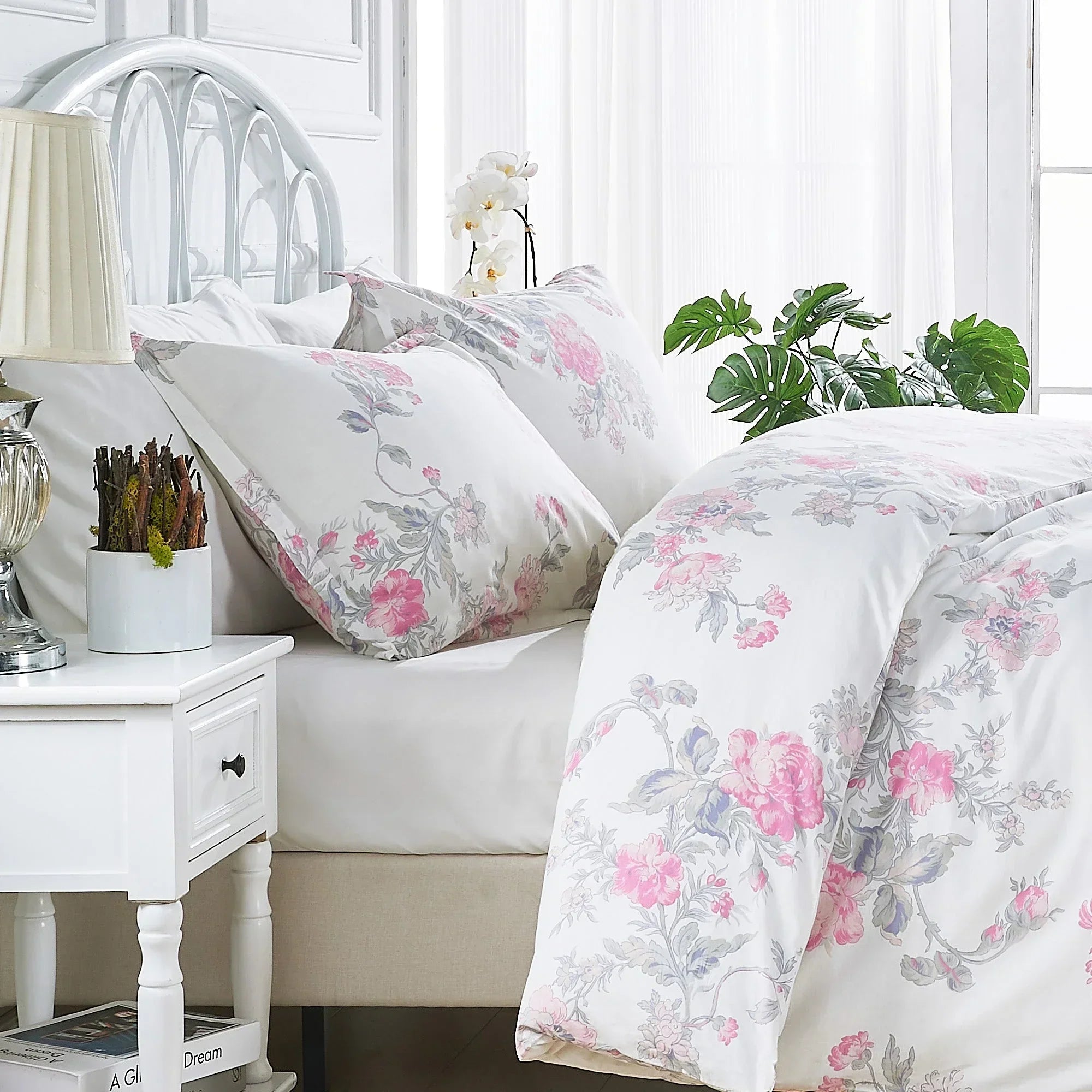 Jardin De Rose Printed Cotton Percale Duvet Set Mélange Home