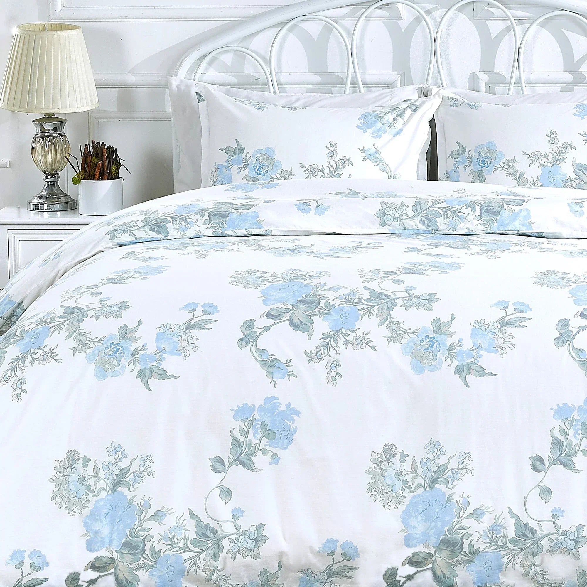 Jardin De Rose Printed Cotton Percale Duvet Set Mélange Home