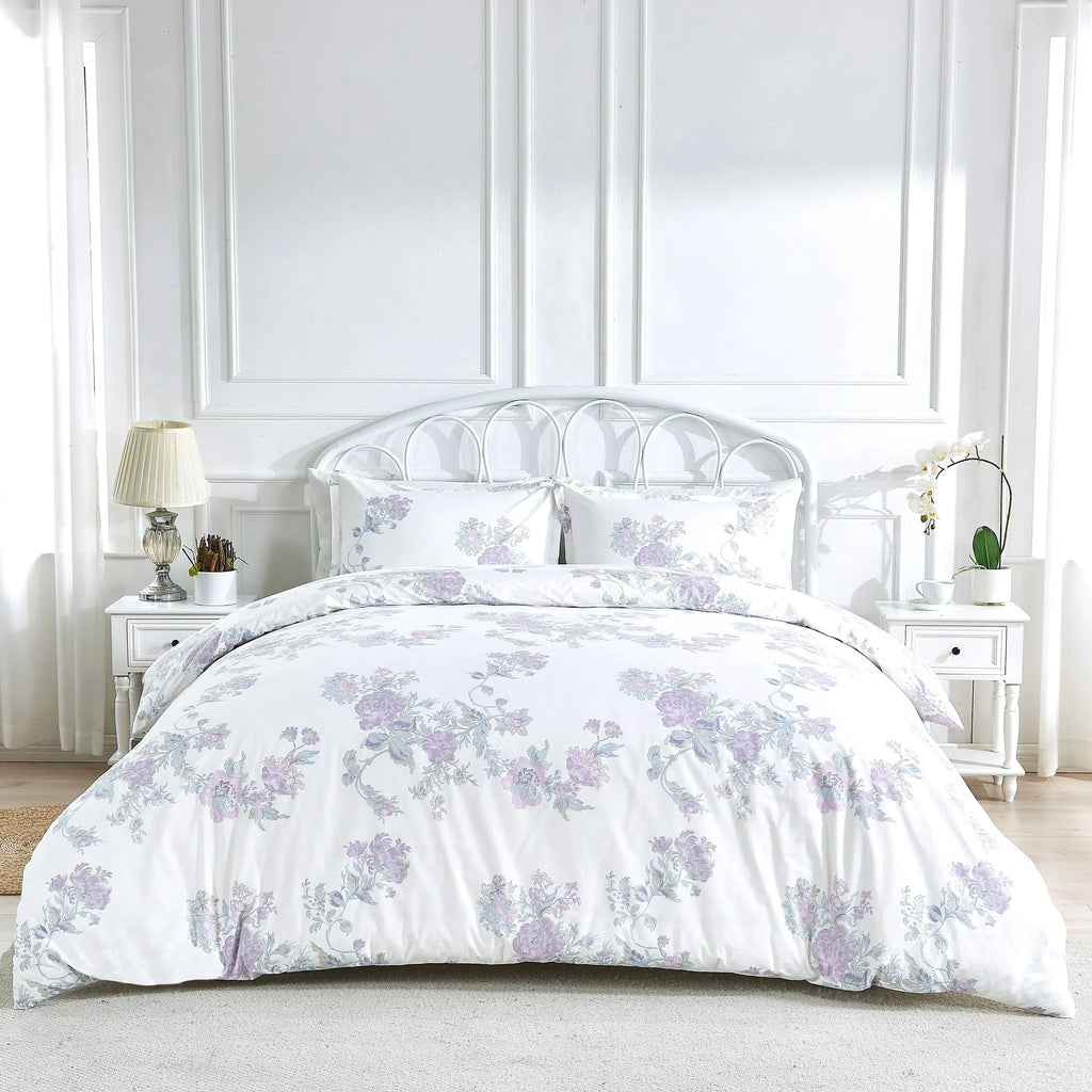 Jardin De Rose Printed Cotton Percale Duvet Set Mélange Home