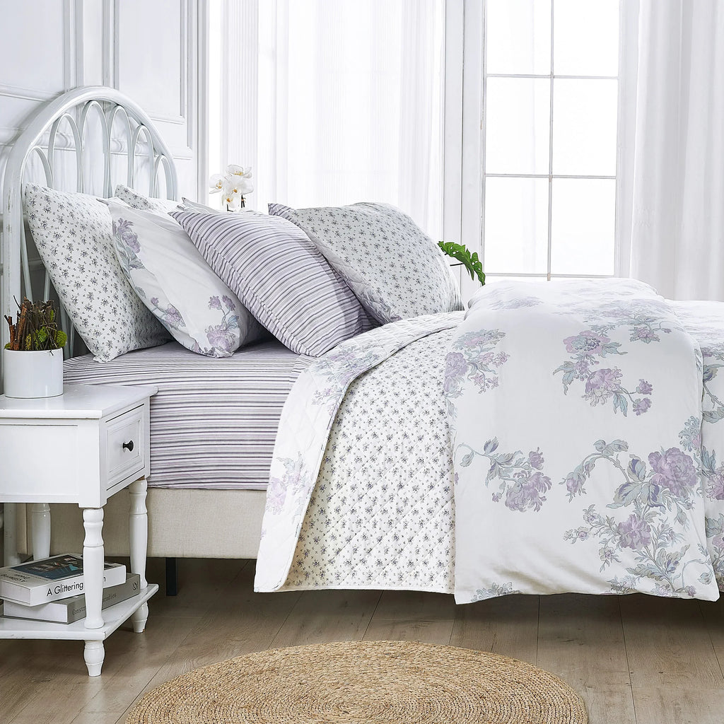 Jardin De Rose Printed Cotton Percale Duvet Set Mélange Home
