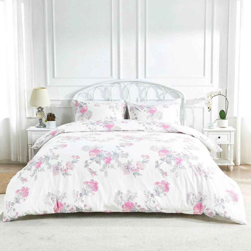Jardin De Rose Printed Cotton Percale Duvet Set Mélange Home
