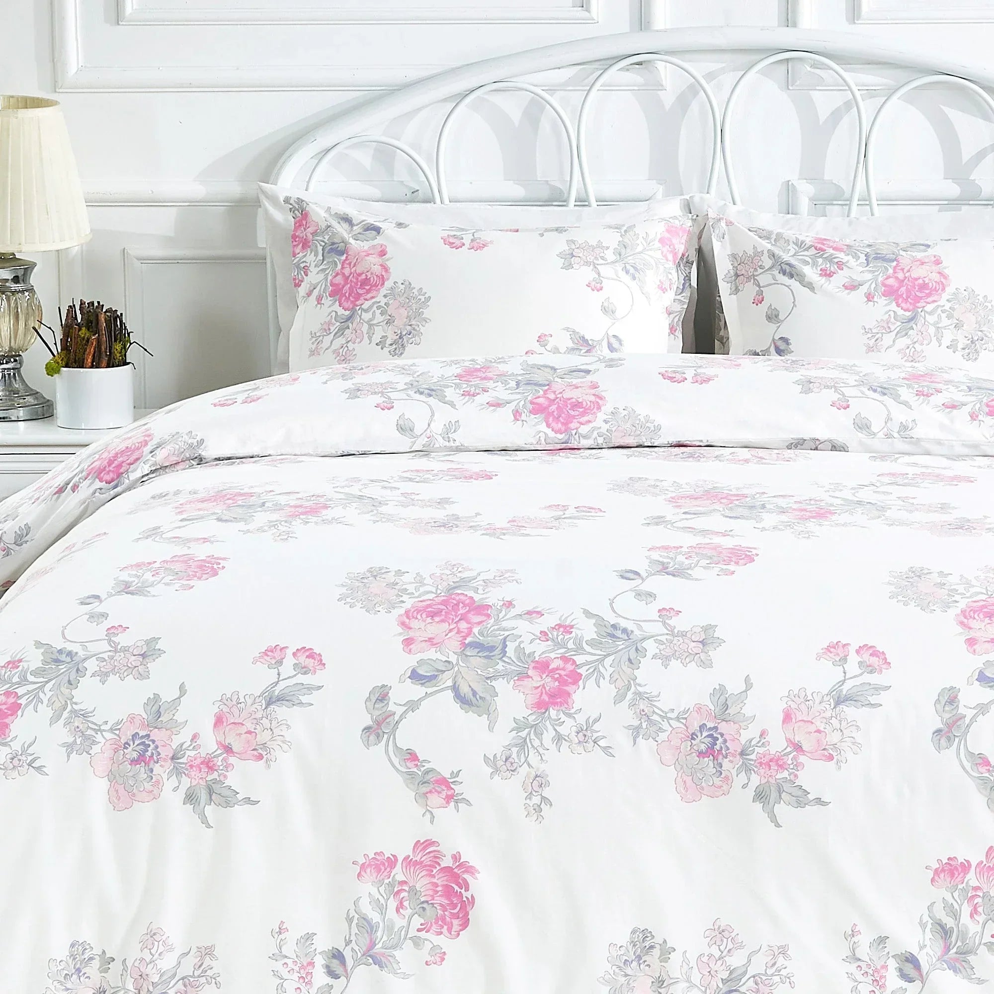 Jardin De Rose Printed Cotton Percale Duvet Set Mélange Home