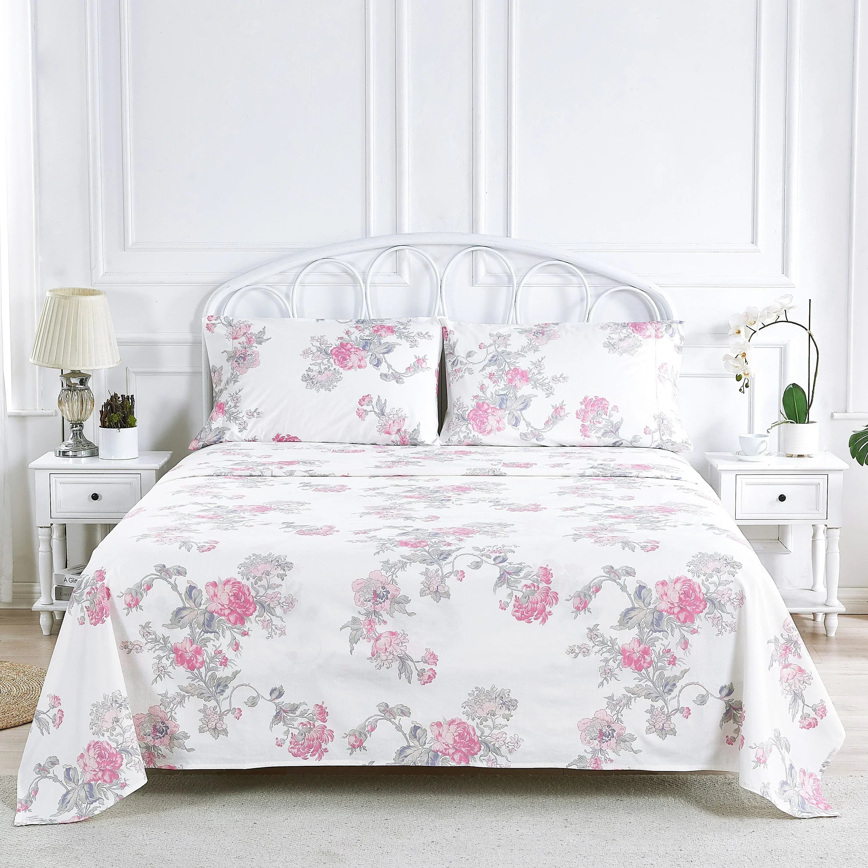 Jardin De Rose Printed Cotton Percale Sheet Set Mélange Home
