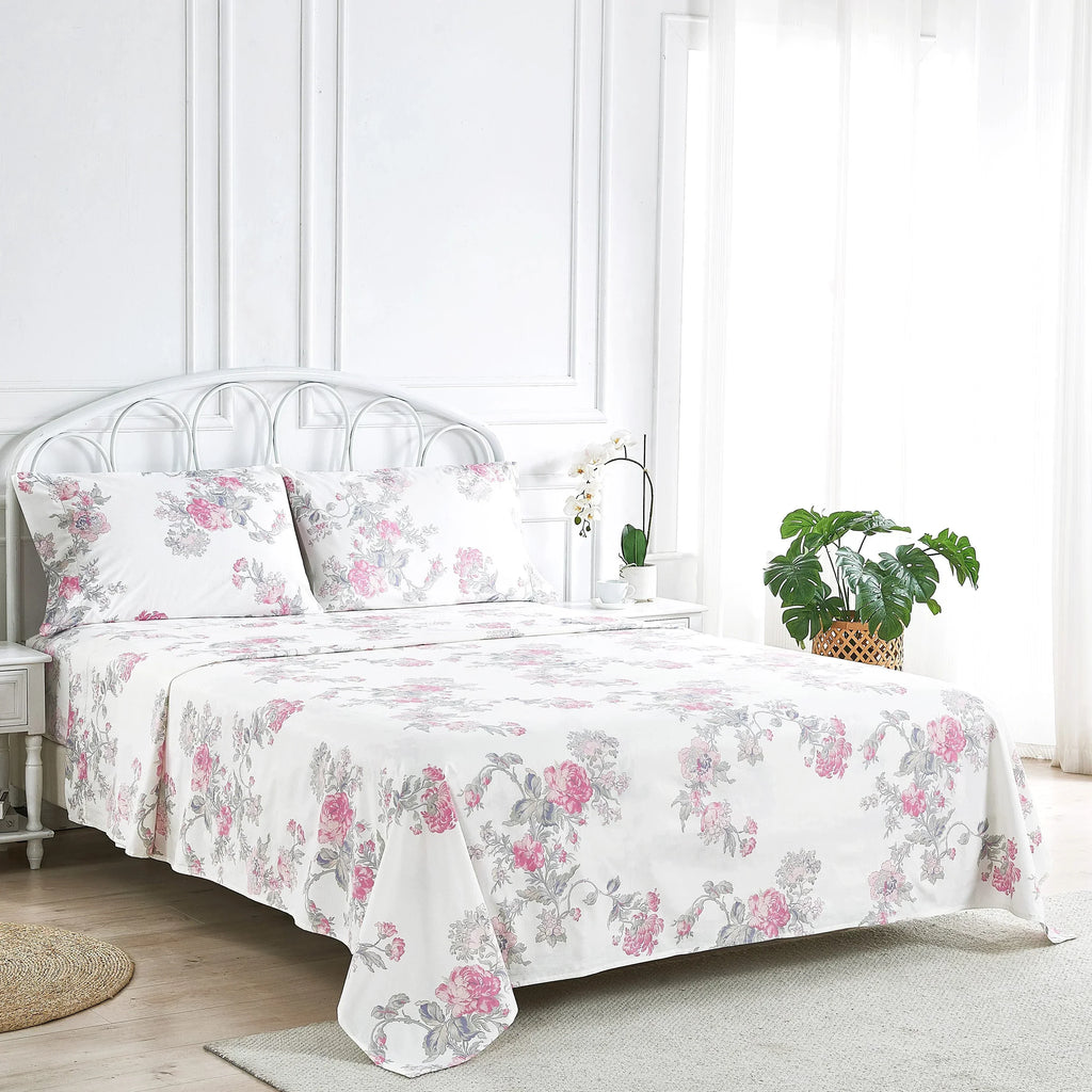 Jardin De Rose Printed Cotton Percale Sheet Set Mélange Home