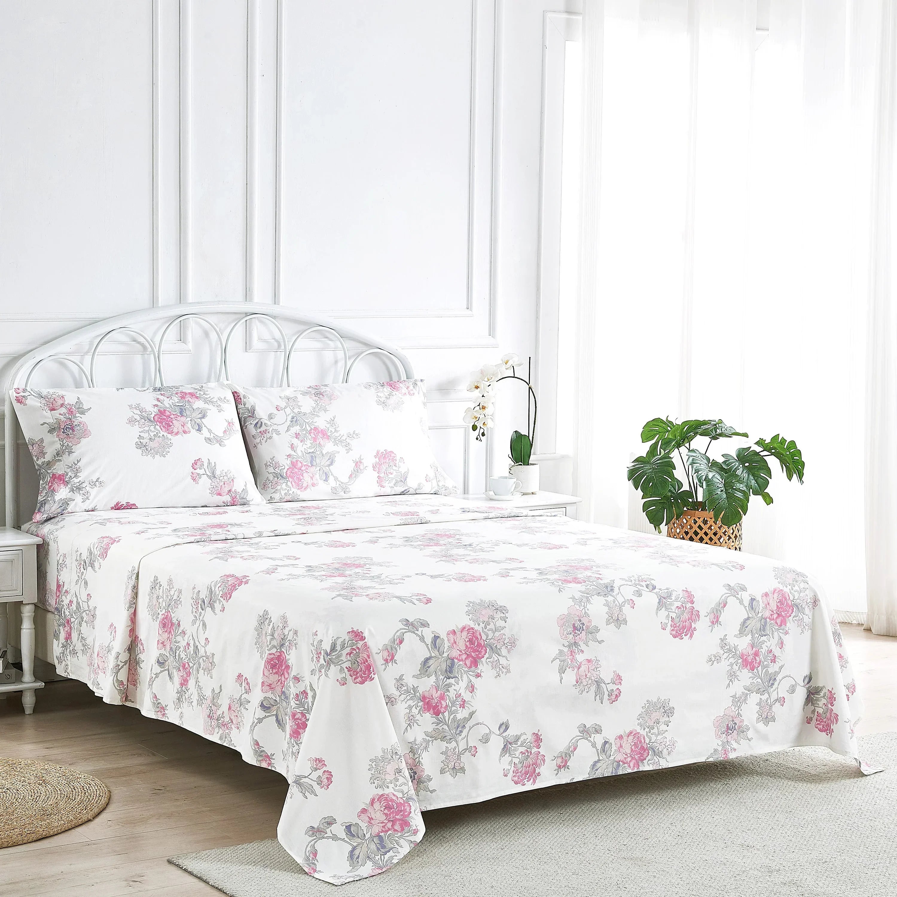 Jardin De Rose Printed Cotton Percale Sheet Set Mélange Home