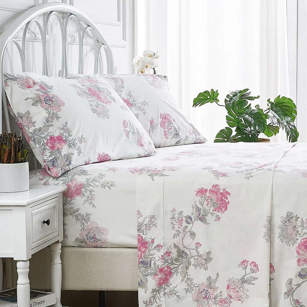 Jardin De Rose Printed Cotton Percale Sheet Set Mélange Home