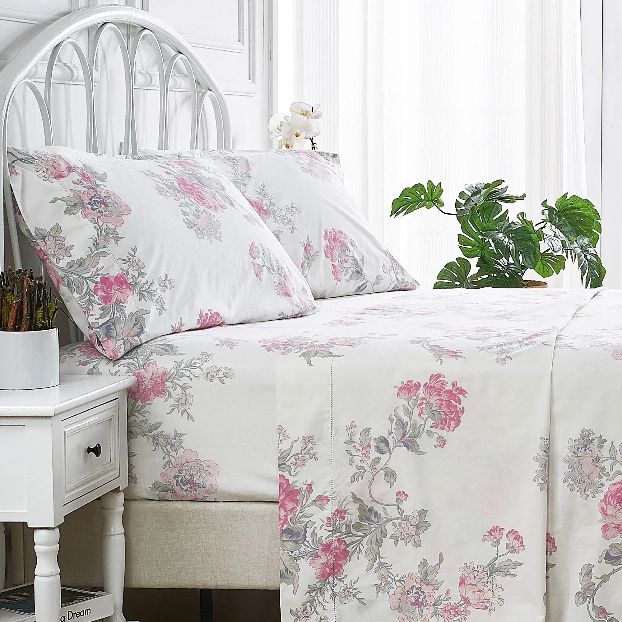 Jardin De Rose Printed Cotton Percale Sheet Set Mélange Home
