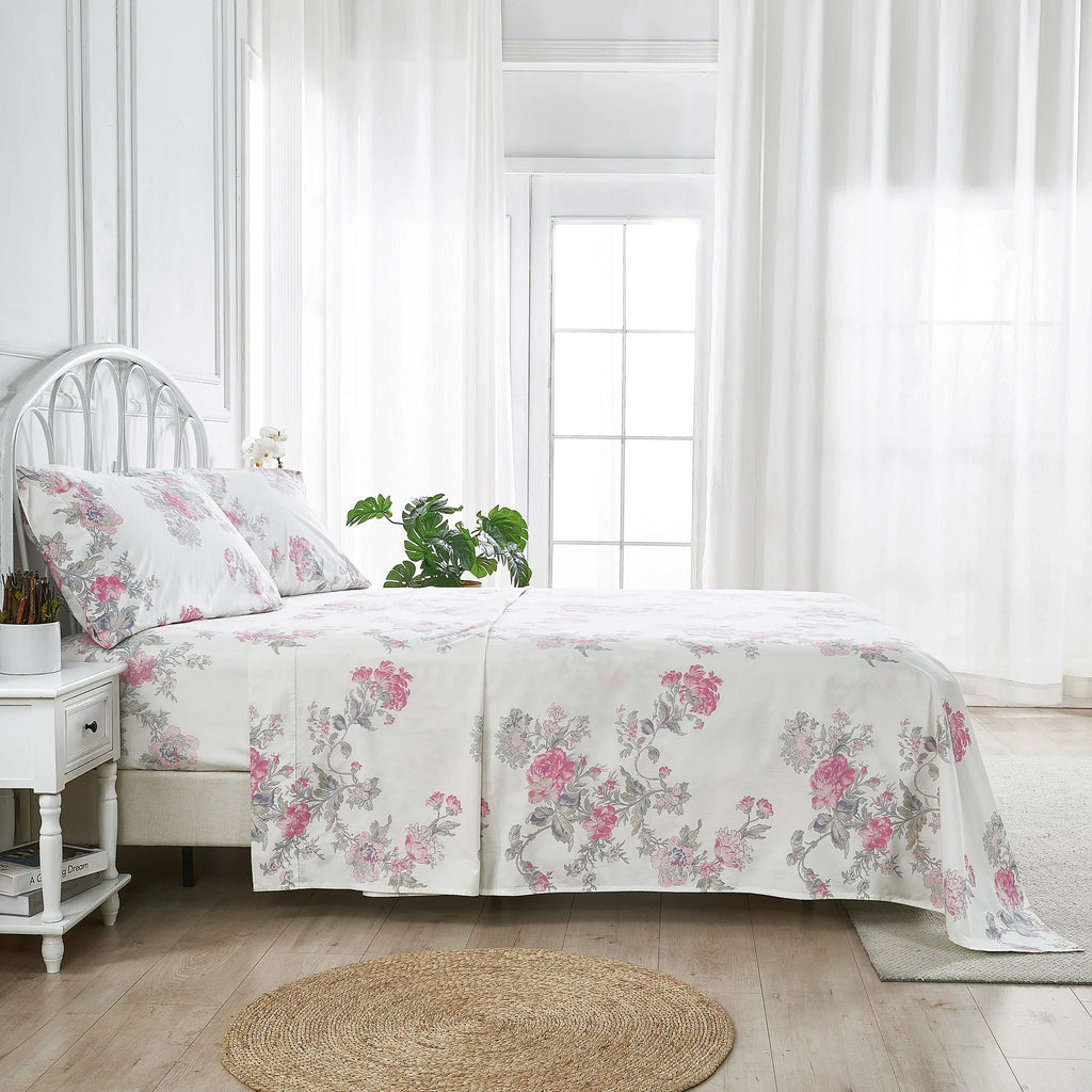 Jardin De Rose Printed Cotton Percale Sheet Set Mélange Home