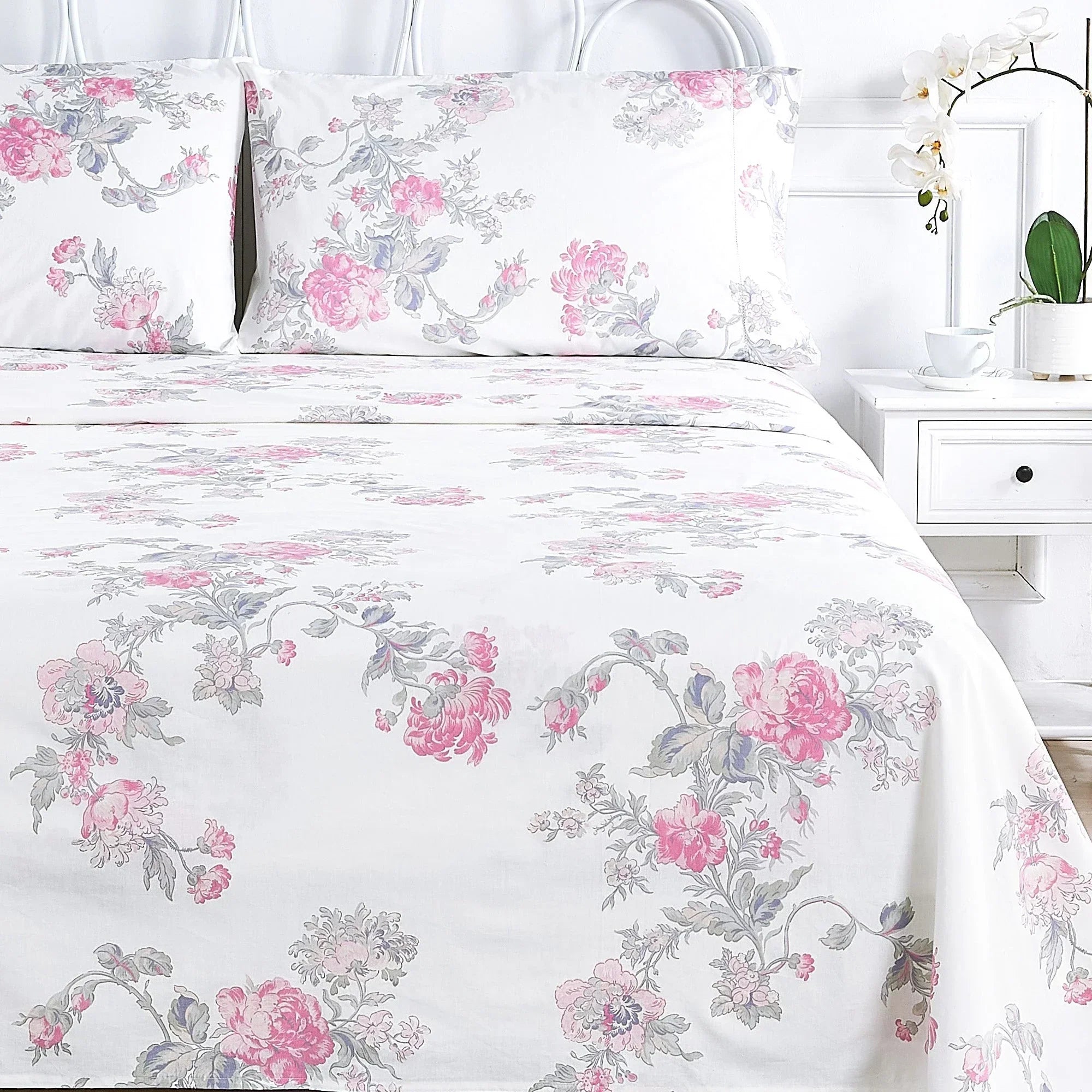 Jardin De Rose Printed Cotton Percale Sheet Set Mélange Home