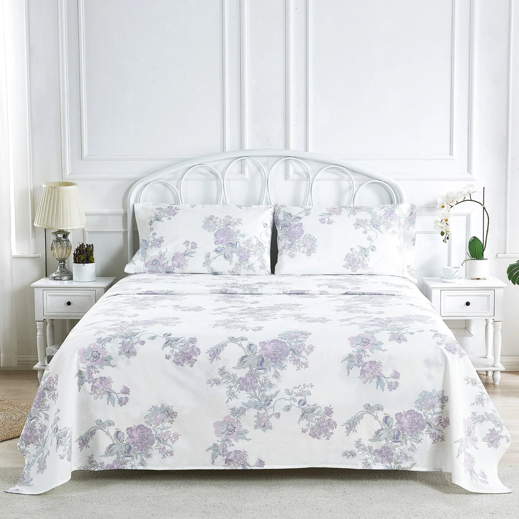 Jardin De Rose Printed Cotton Percale Sheet Set Mélange Home