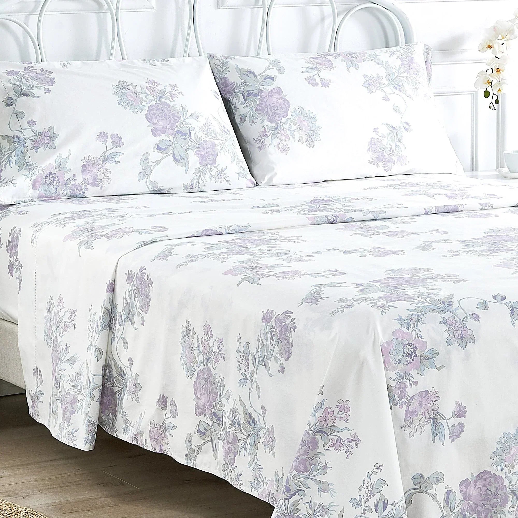 Jardin De Rose Printed Cotton Percale Sheet Set Mélange Home