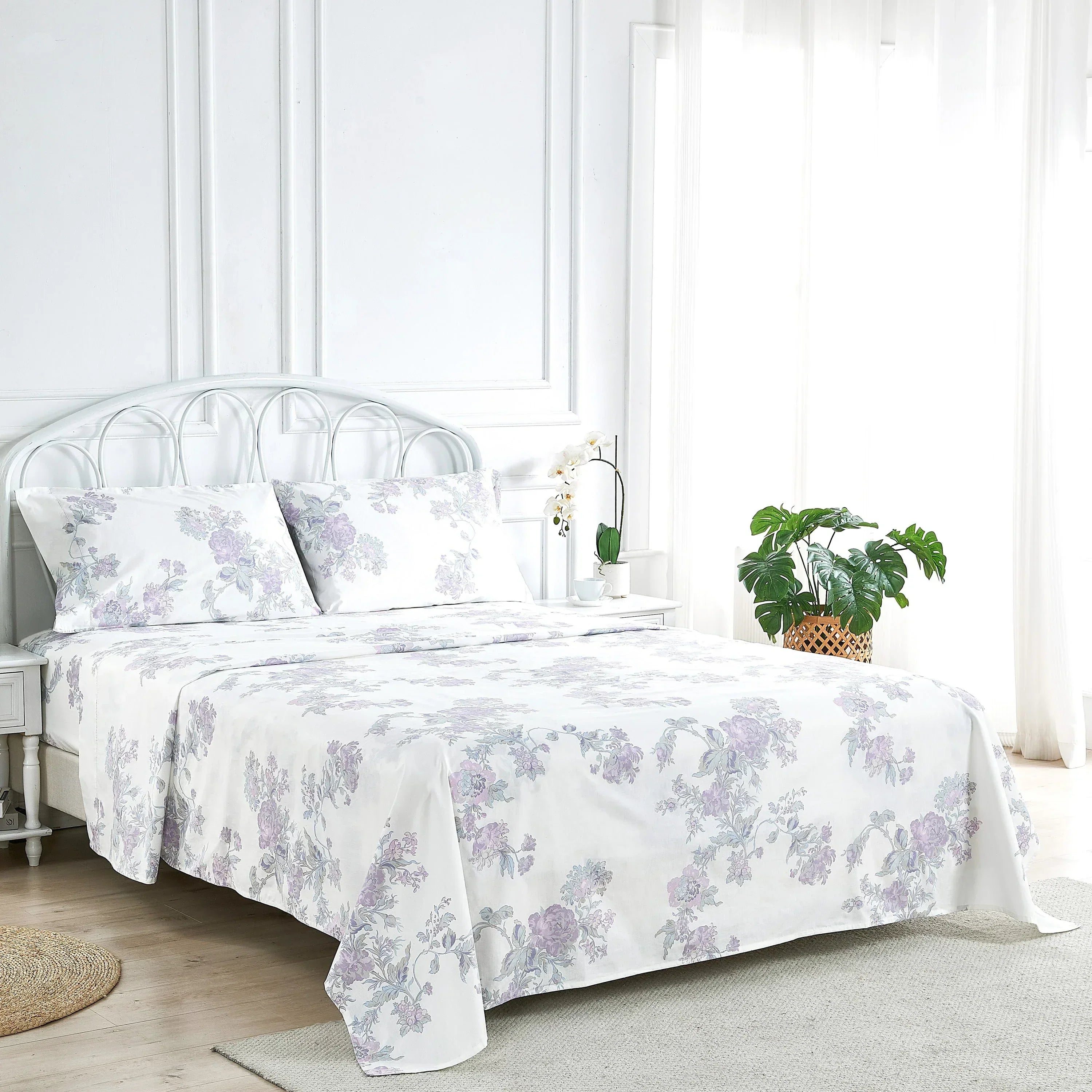 Jardin De Rose Printed Cotton Percale Sheet Set Mélange Home
