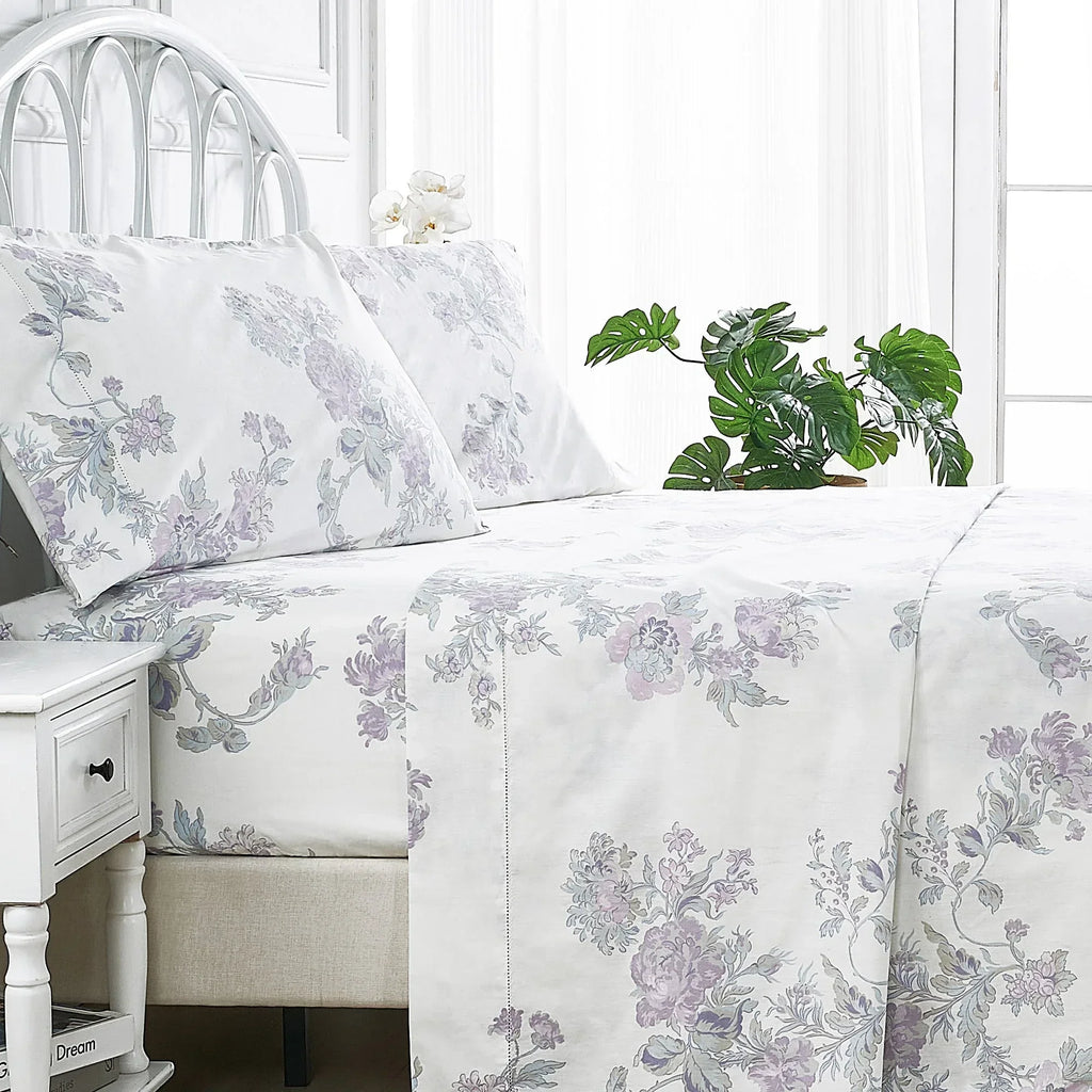Jardin De Rose Printed Cotton Percale Sheet Set Mélange Home