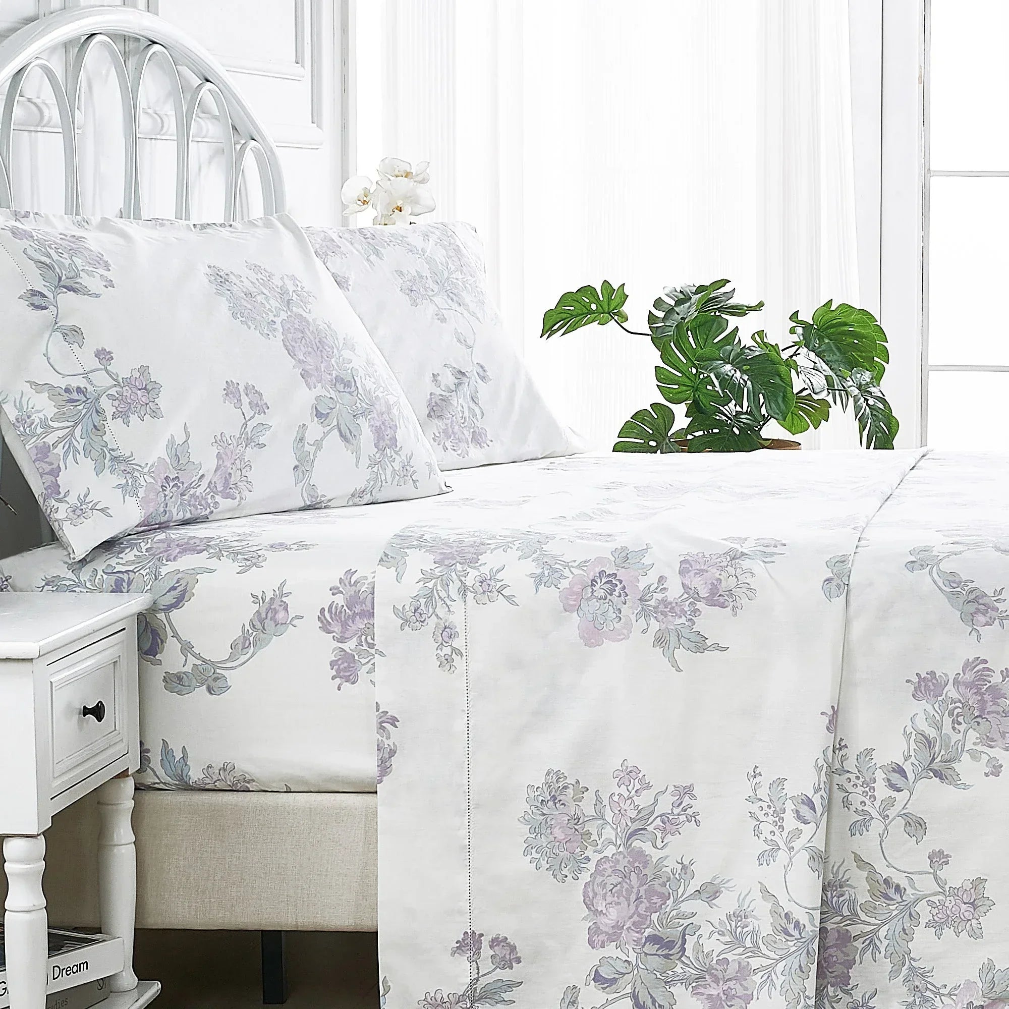 Jardin De Rose Printed Cotton Percale Sheet Set Mélange Home