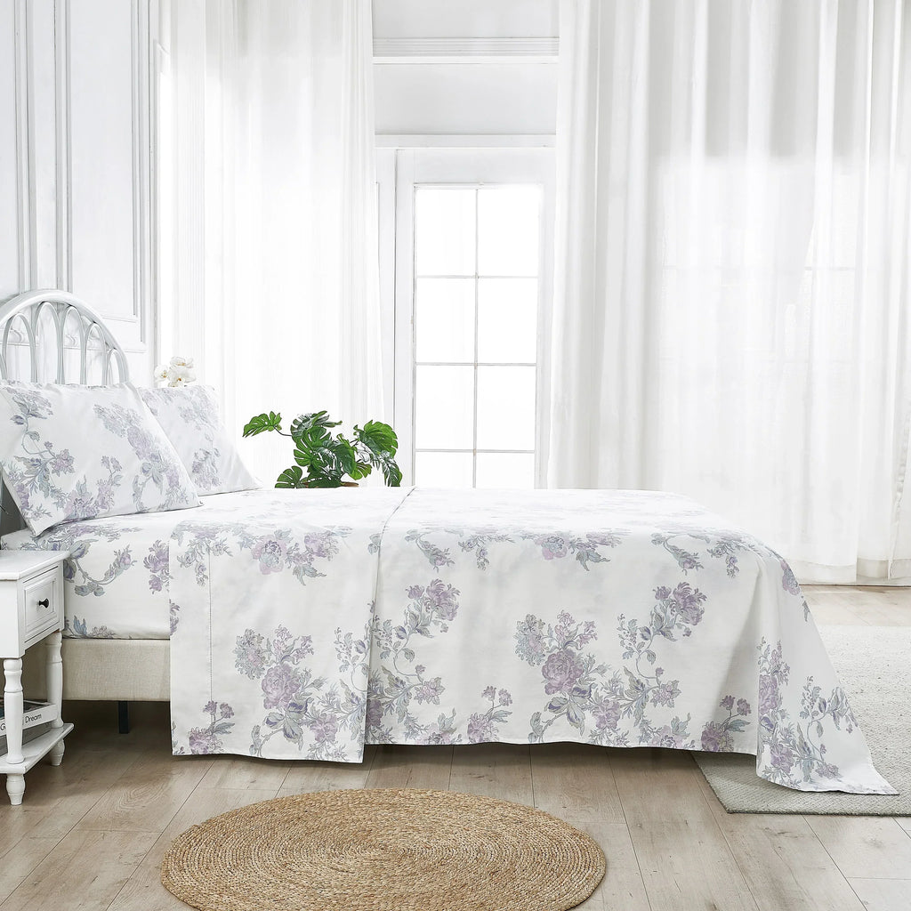 Jardin De Rose Printed Cotton Percale Sheet Set Mélange Home